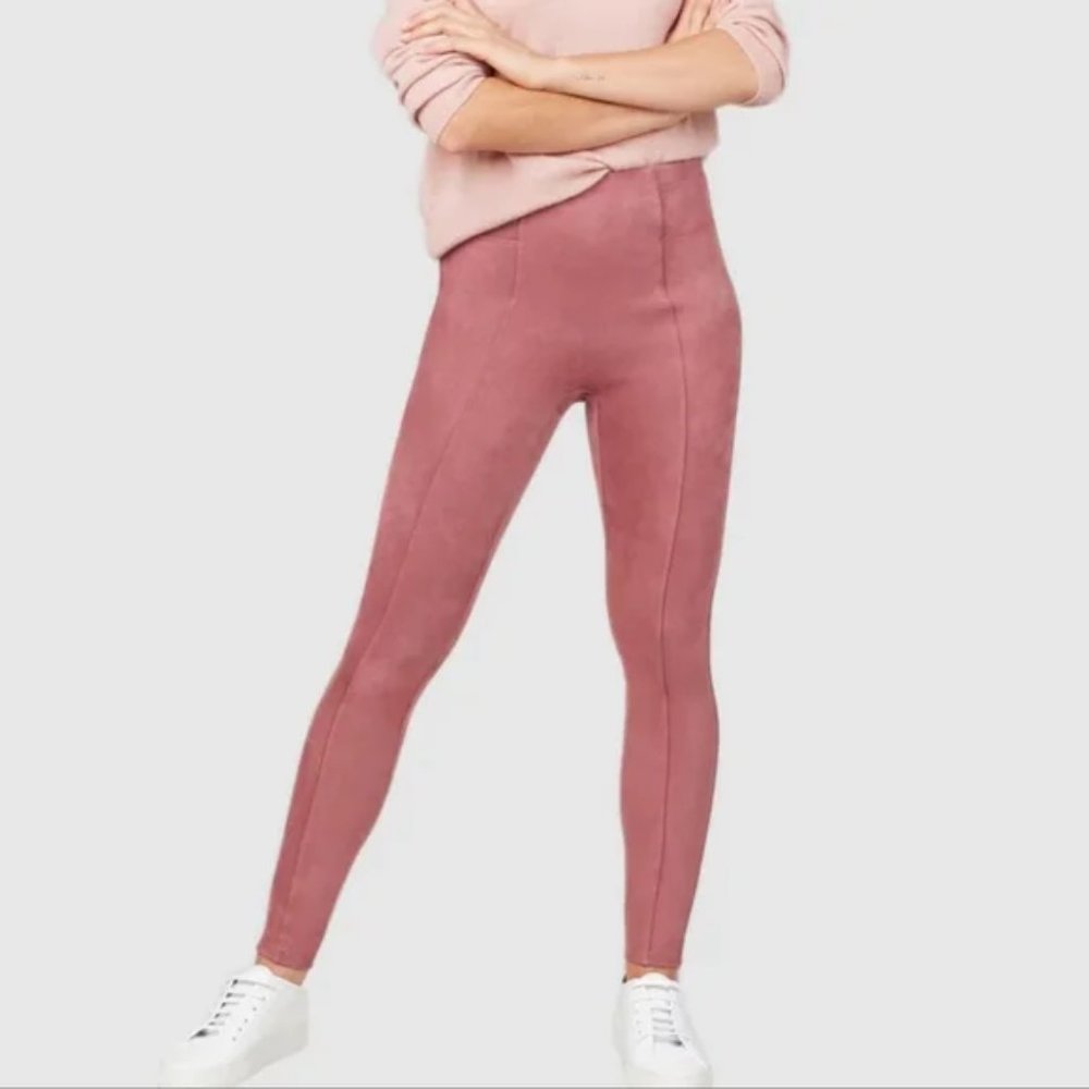 SPANX Faux Suede Leggings in Rich Rose Size M Petite